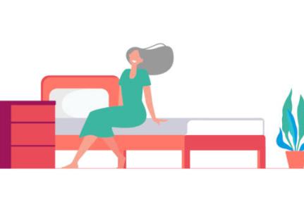 illustration d'une femme d'âge mûr, assise sur son lit et s'appuyant sur son matelas
