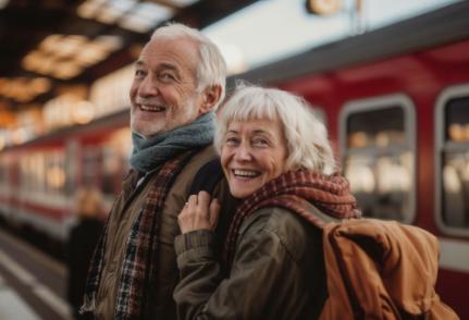 illustrations de seniors voyageant en train