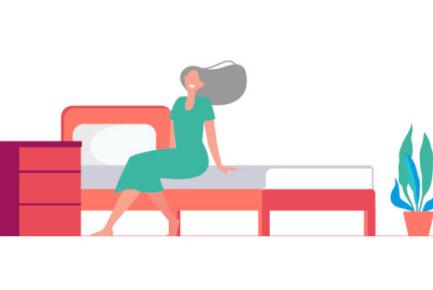 illustration d'une femme d'âge mûr, assise sur son lit et s'appuyant sur son matelas