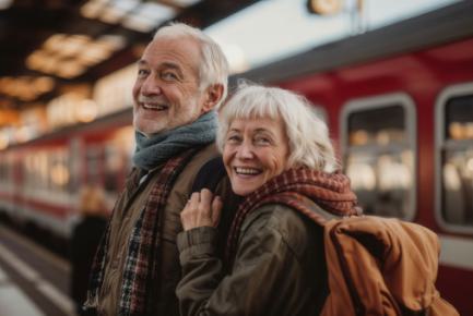 illustrations de seniors voyageant en train